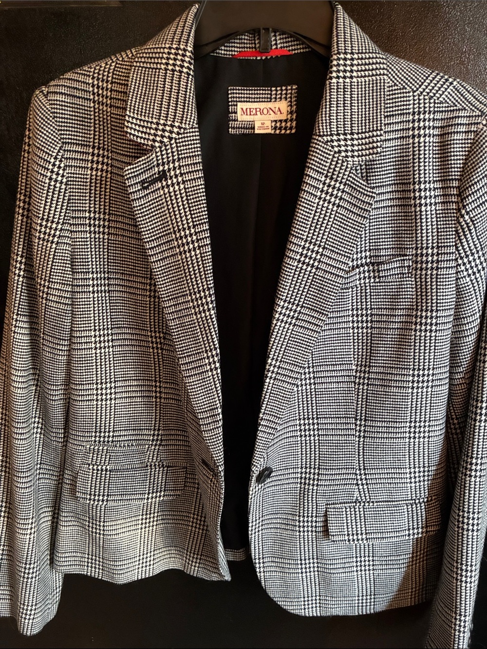 Merona Black & White Glen Plaid 2015 Blazer Classic Looks Like Wool red trim